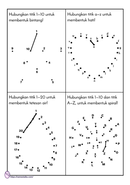 Kognitif lembar kerja tk - menghubungkan titik
