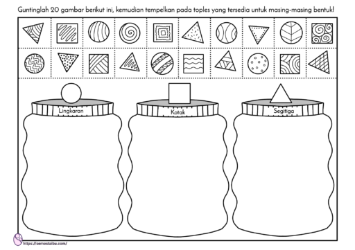 Lembar kerja anak TK - Lembar kerja PAUD - gunting tempel - geometri