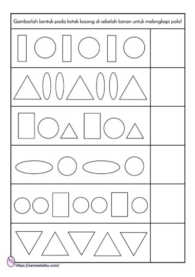 lembar kerja anak tk paud - melengkapi pola - perkiraan urutan - pattern kindergarten worksheet