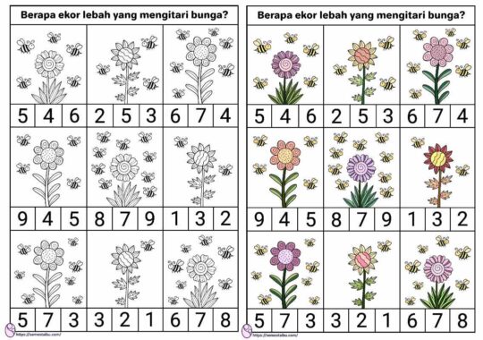 Lembar kerja TK kognitif - berhitung - tema tanaman kognitif lembar kerja anak tema tanaman