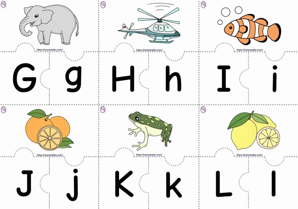 lembar kerja paud puzzle huruf