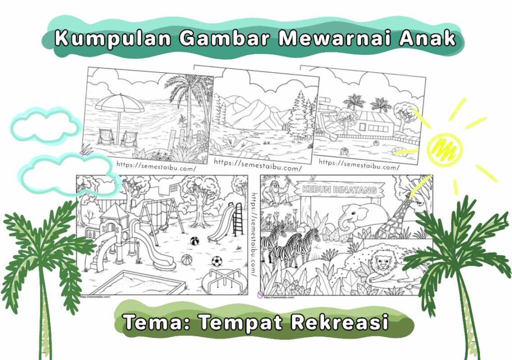 Gambar Mewarnai Anak TK SD Tempat Rekreasi (Free Download)