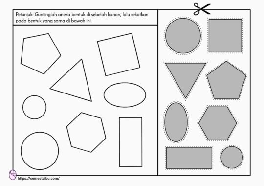 Mencocokkan gambar untuk anak tk - geometri - menggunting dan menempel