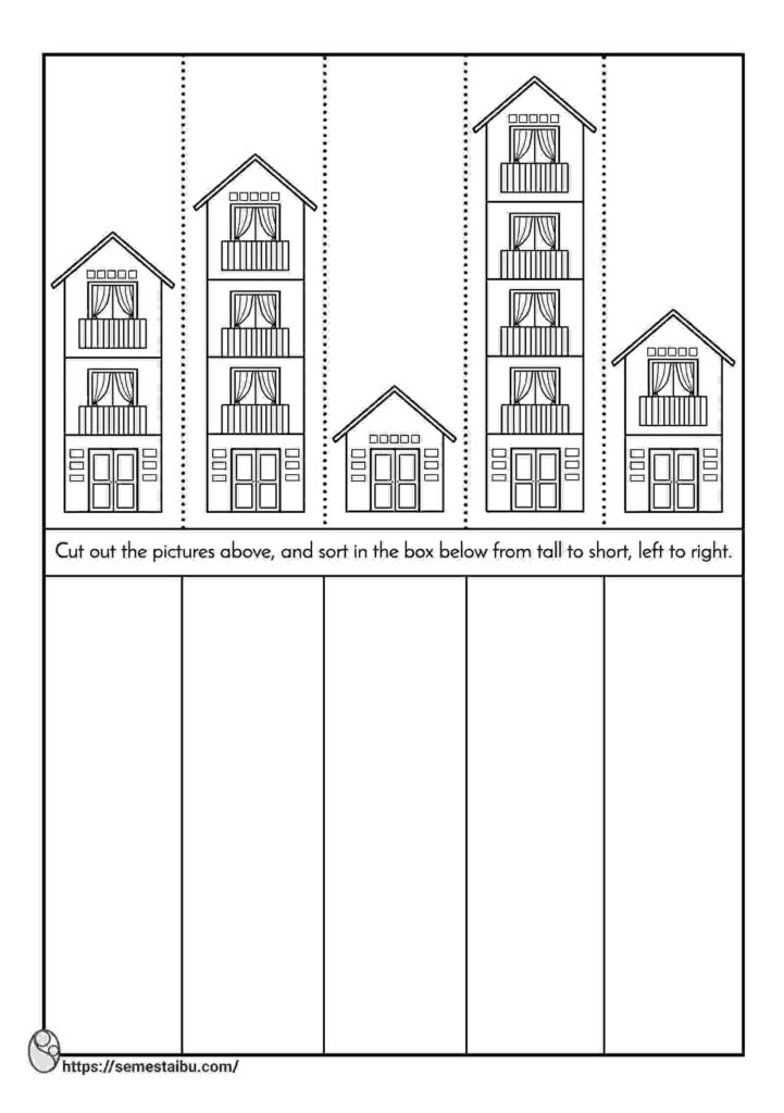 short and tall worksheets - cut and paste