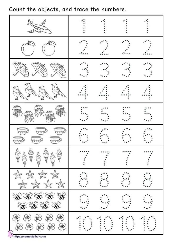 Kindergarten worksheets - number tracing