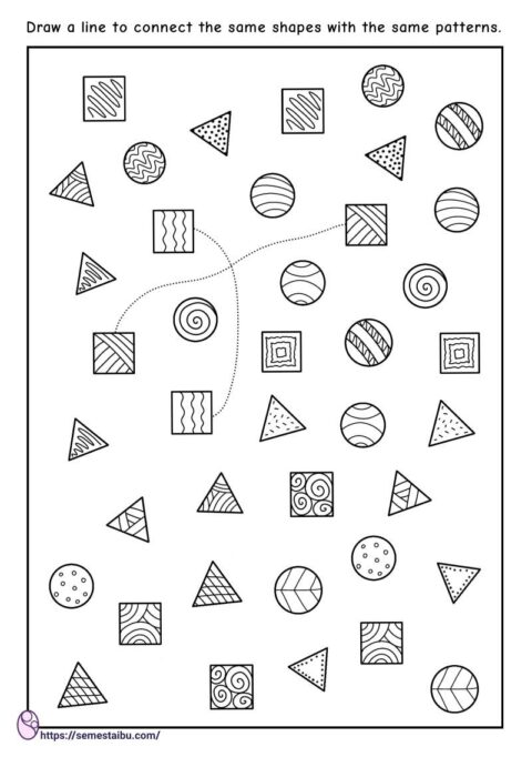 Preschool worksheets - matching picture - same and different shapes