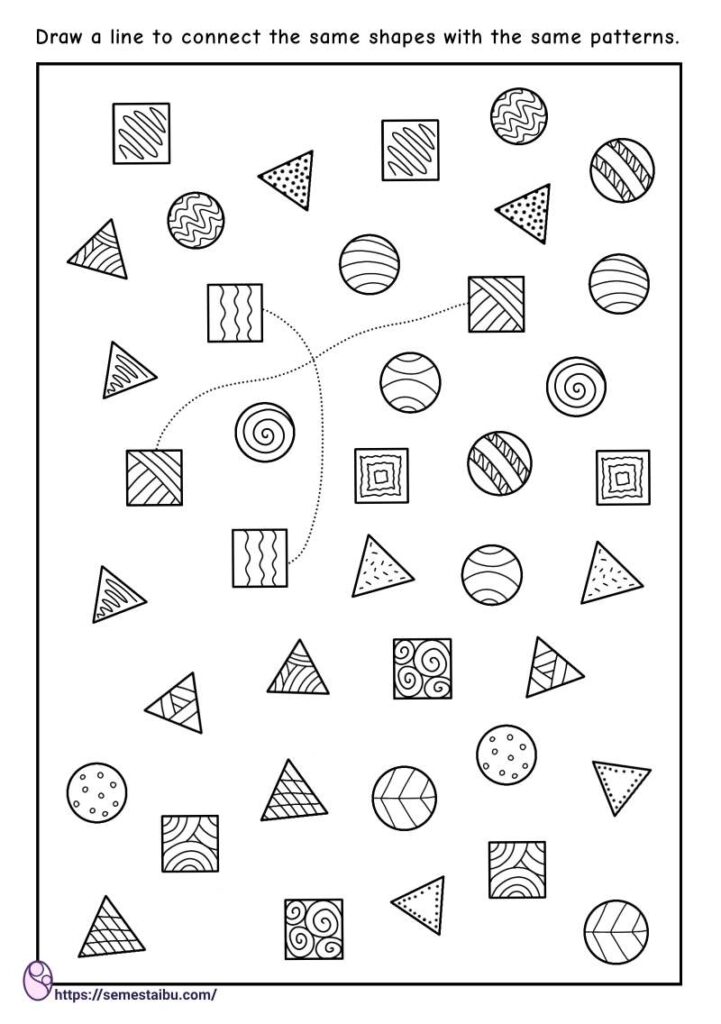 Preschool worksheets - matching picture - same and different shapes
