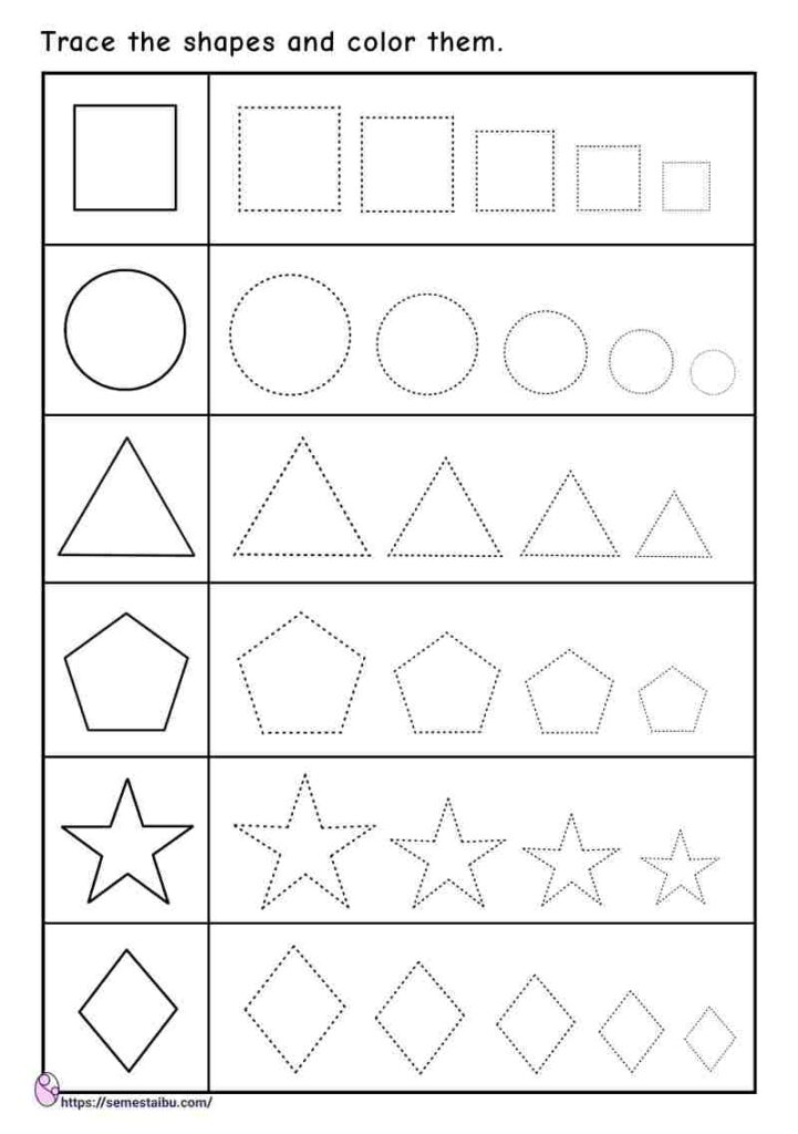 Kindergarten worksheets - shape tracing