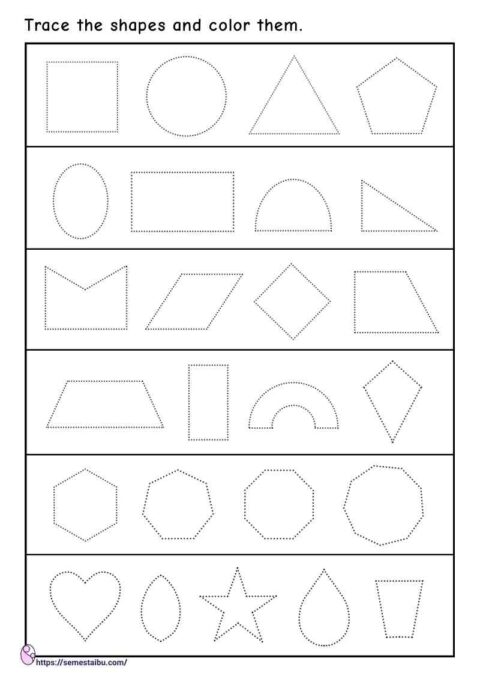 Shape tracing worksheets - various types