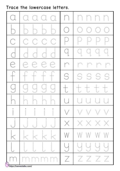 Alphabet tracing lowercase letters - kindergarten worksheets