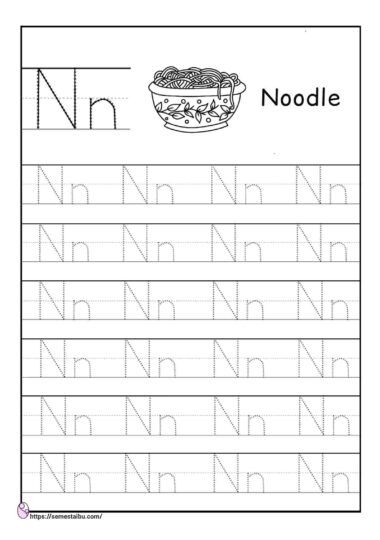 Kindergarten worksheets - tracing letter N