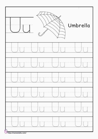 Kindergarten worksheets - tracing letter U