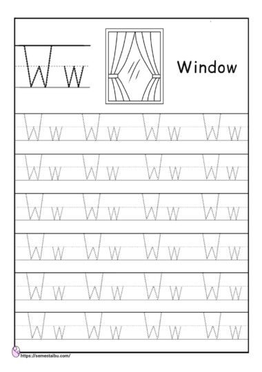 Kindergarten worksheets - tracing letter W
