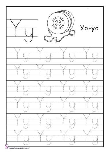 Kindergarten worksheets - tracing letter Y