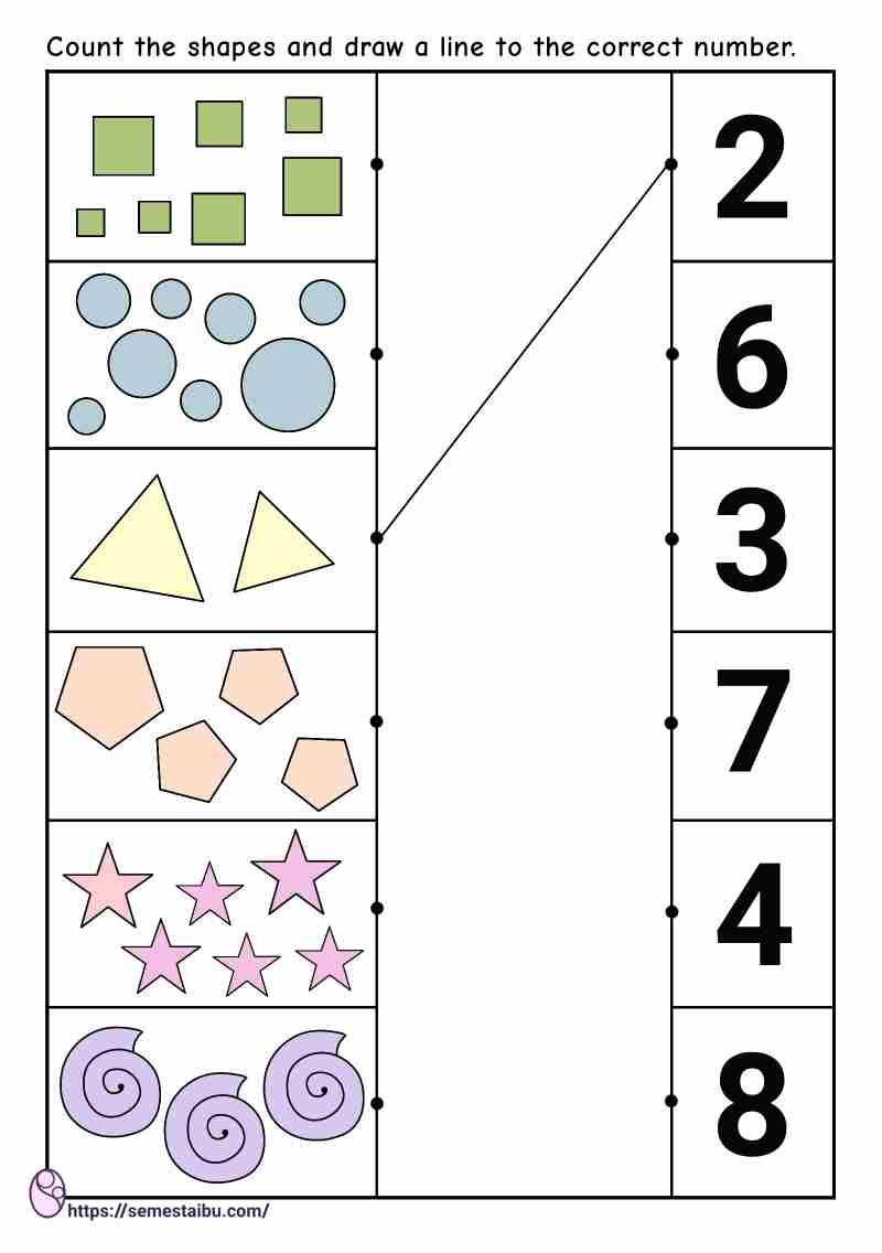 Counting Shapes Drawing Straight Lines FC Kindergarten Worksheets