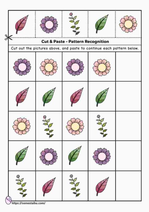 Cut and paste - pattern worksheets - kindergarten