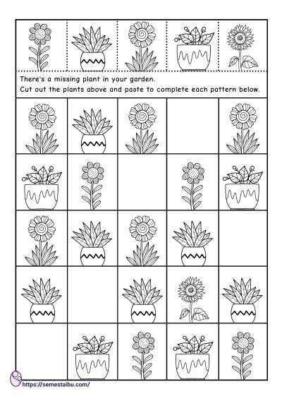 Cut and paste - missing pattern worksheets - kindergarten