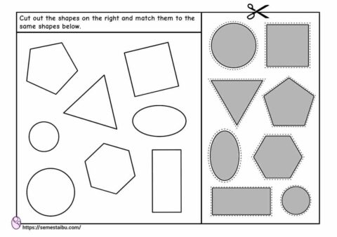Cut and paste - shapes - kindergarten worksheets