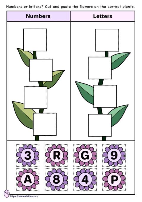 Cut and paste - sorting worksheets - numbers and letters