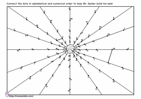 Dot to dot worksheets - numbers and letters - spider web