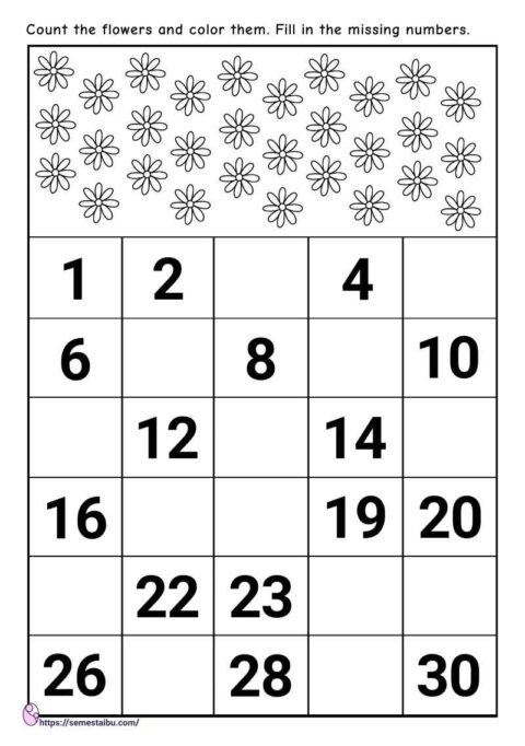 Missing numbers - skip counting worksheets