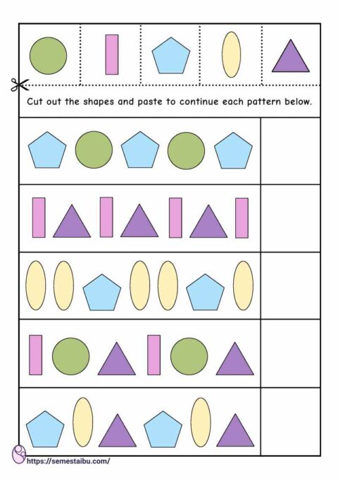 Kindergarten worksheets - pattern recognition - cut and paste