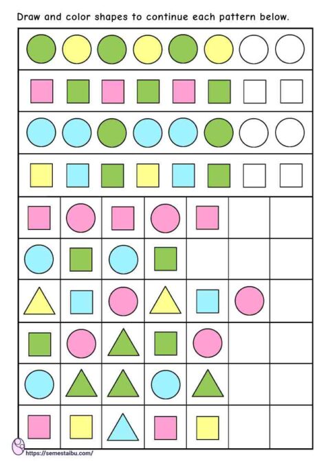 Kindergarten - Pattern worksheets - drawing shapes