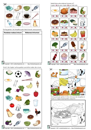 Lembar Kerja Anak TK - PAUD | Tema Makanan dan Minuman | Lengkap