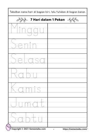 Kognitif lembar kerja anak tk menulis hari