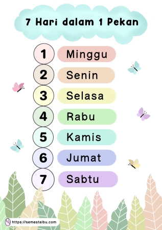 Poster worksheet anak tk mengenal hari