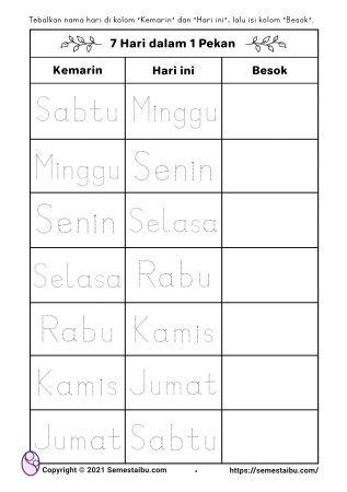 Kognitif lembar kerja anak tk menulis hari