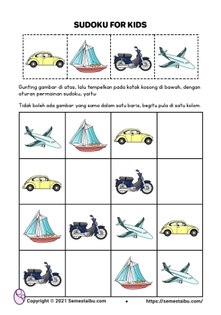 Kognitif lembar kerja anak tk paud tema kendaraan alat transportasi