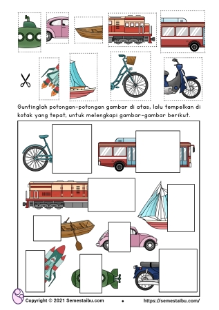 Kognitif lembar kerja anak tk paud tema kendaraan alat transportasi