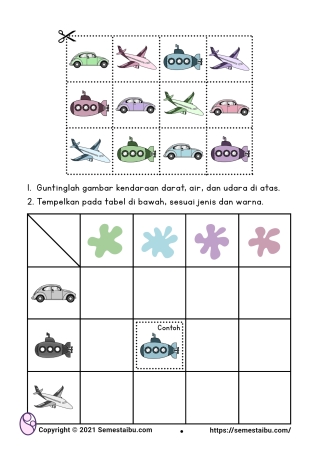 Lembar Kerja Anak TK - PAUD | Tema Kendaraan | Kognitif | Persepsi Visual