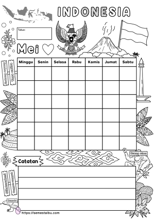 Gambar mewarnai anak TK SD lembar kerja kalender