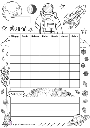 Gambar mewarnai anak TK SD lembar kerja kalender