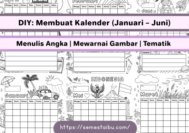 Gambar mewarnai anak TK SD lembar kerja kalender