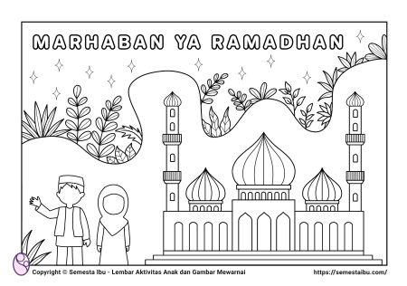 Worksheet lembar kerja anak tk paud ramadhan gambar mewarnai