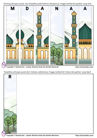 Worksheet lembar kerja anak tk paud masjid