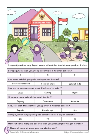 Lembar Kerja Anak TK/PAUD | Tema Lingkungan | Subtema Sekolah