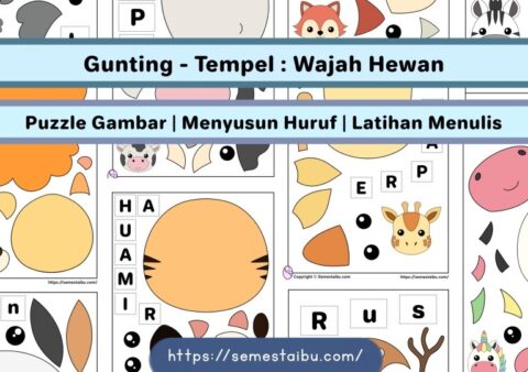 Kognitif lembar kerja worksheet anak tk paud gunting tempel tema hewan