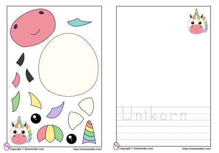 Kognitif lembar kerja worksheet anak tk paud gunting tempel tema hewan unicorn