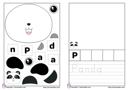 Kognitif lembar kerja worksheet anak tk paud gunting tempel tema hewan panda