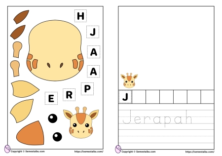 Kognitif lembar kerja worksheet anak tk paud gunting tempel tema hewan jerapah