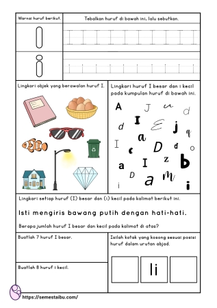 Kognitif lembar kerja anak tk paud bahasa mengenal huruf I
