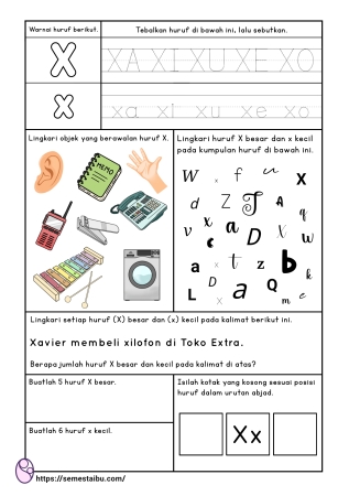 Kognitif lembar kerja anak tk paud bahasa mengenal huruf X