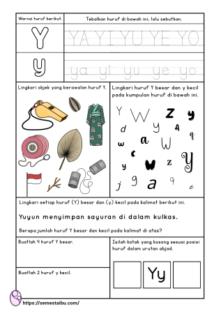 Kognitif lembar kerja anak tk paud bahasa mengenal huruf Y