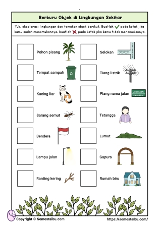 Lembar kerja anak tk paud scavenger hunt lingkungan