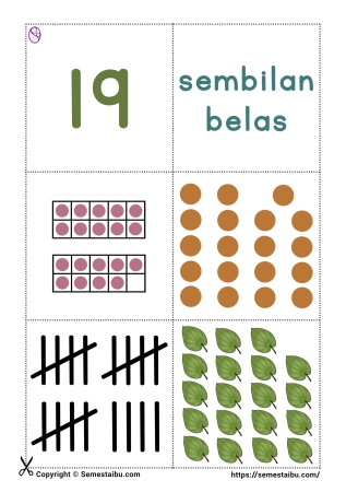 Flashcard angka anak pdf bilangan 19