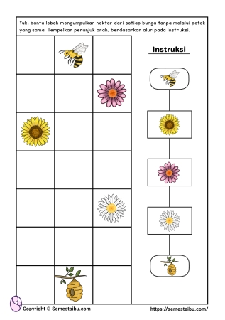 Kognitif lembar kerja worksheet anak tk sd maze algoritma tema hewan